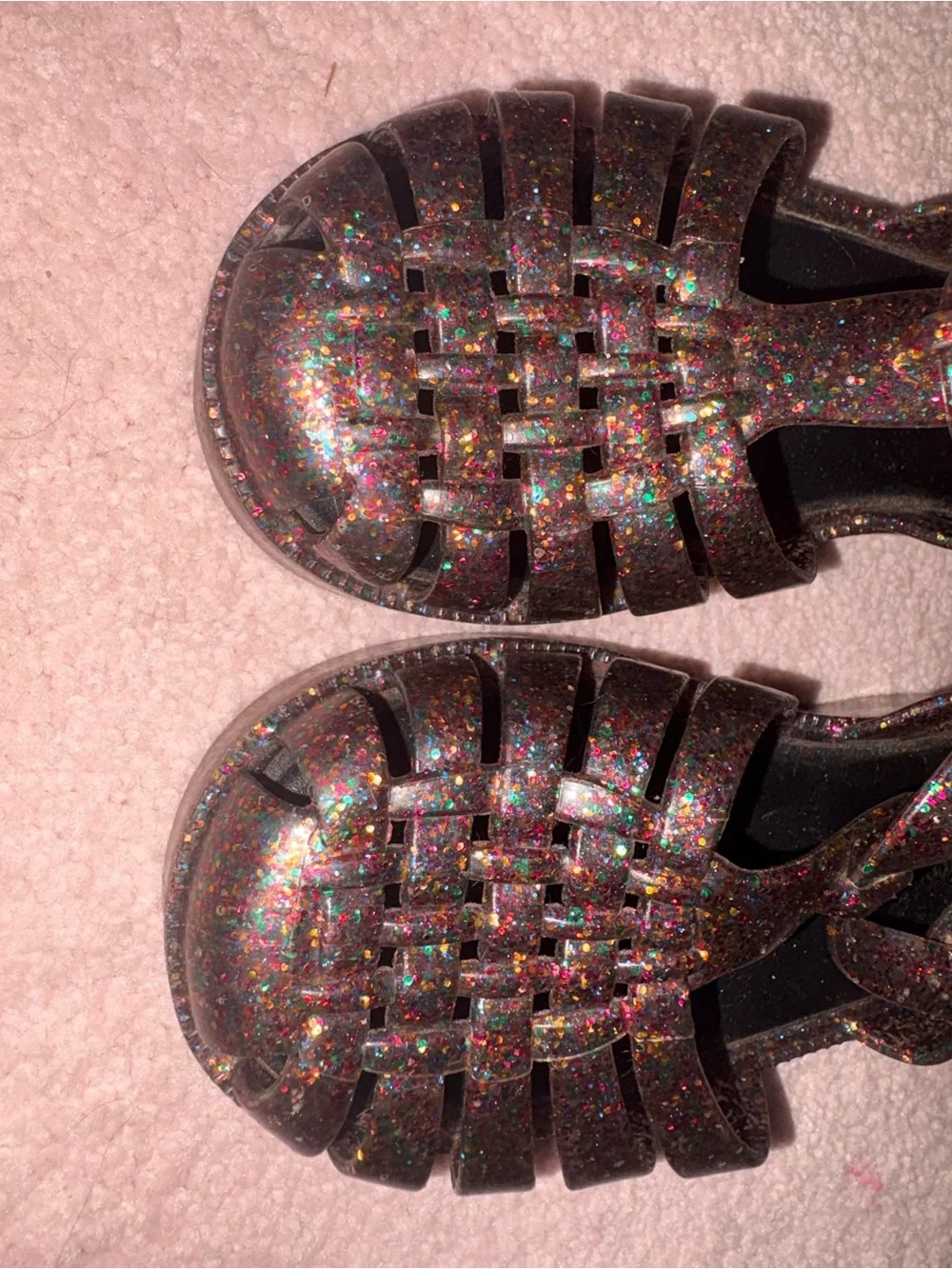 Mini Melissa Glitter Jelly Sandals - Black Multi Glitter